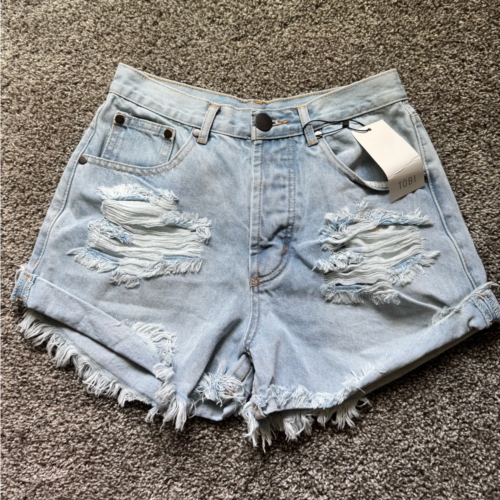 Distressed denim shorts